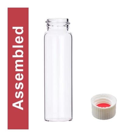 Cp Lab Safety. Wheaton MicroLiter 40ML Clear Vial Kit, White PP Open Top Cap, Bonded 100 pk 24-10101W-40A